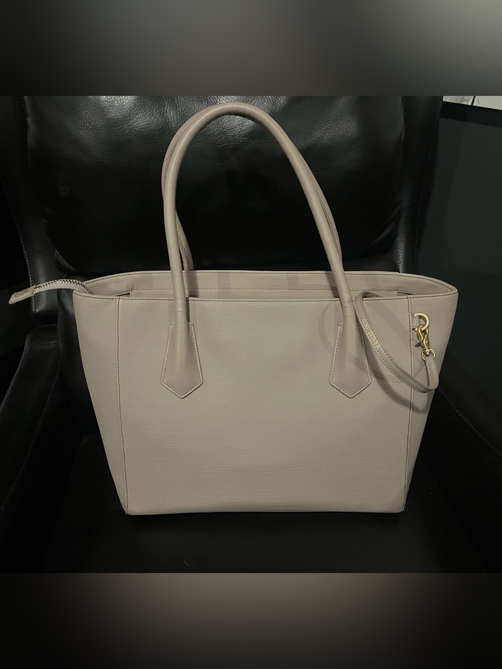 DAGNE DOVER Signature Legend Coated Canvas Large Laptop Tote Bag Gray / Taupe